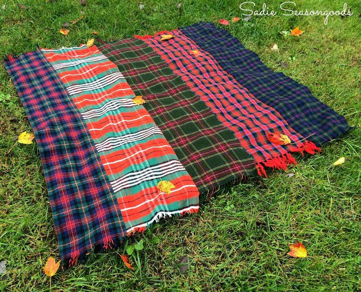 manta de cuadros escoceses hecha a mano con bufandas de lana antiguas