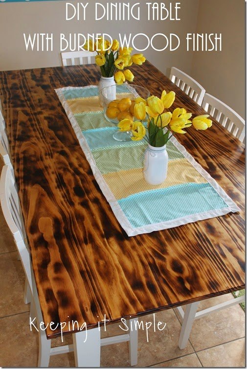 mesa de comedor de bricolaje con acabado de madera quemada diy