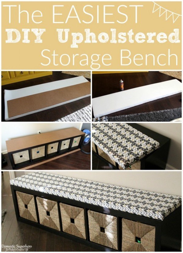 easy diy upholstered bench, how to, storage ideas, reupholster