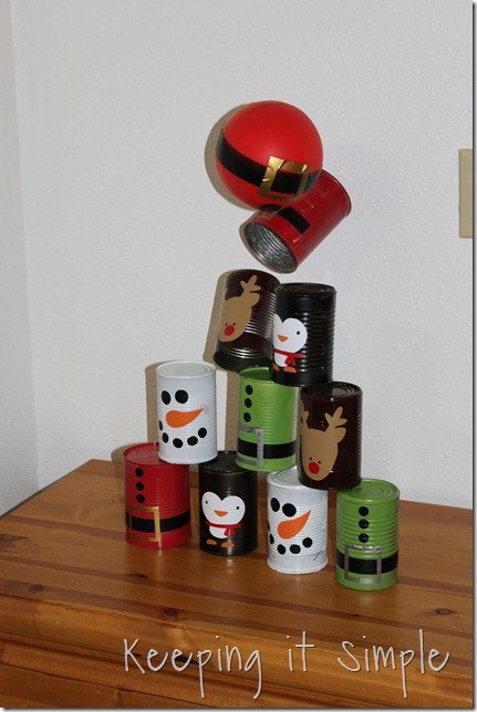 recycled food cans christmas bowling game, crafts, how to, repurposing upcycling