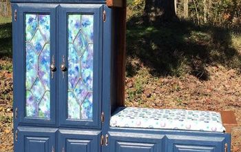 Entertainment Center Becomes a Great Upcycled Entryway Bench!