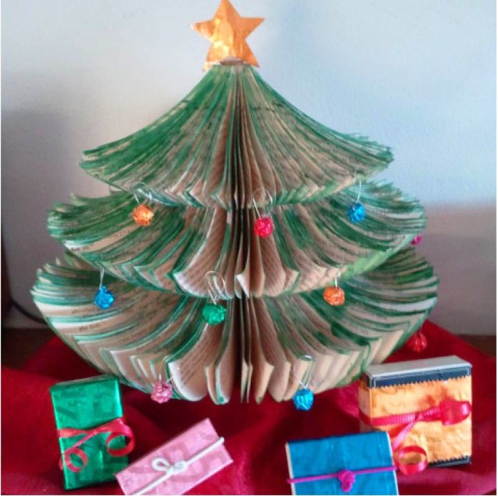 tiny space upcycled book christmas tree diy, christmas decorations, crafts, repurposing upcycling
