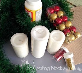diy glitter christmas candle centerpiece, christmas decorations, crafts, how to, seasonal holiday decor