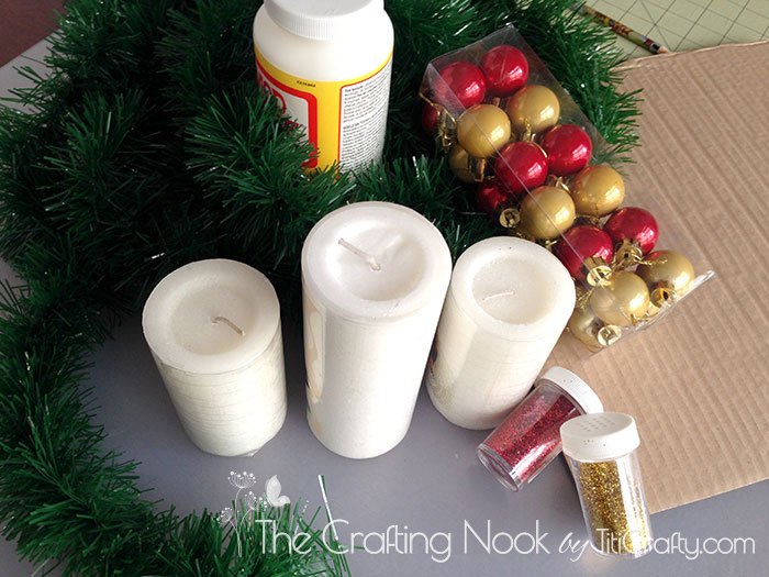 diy glitter christmas candle centerpiece, christmas decorations, crafts, how to, seasonal holiday decor