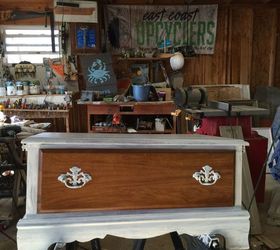 sentimental old dresser into a beautiful storage bench, outdoor furniture, painted furniture, storage ideas