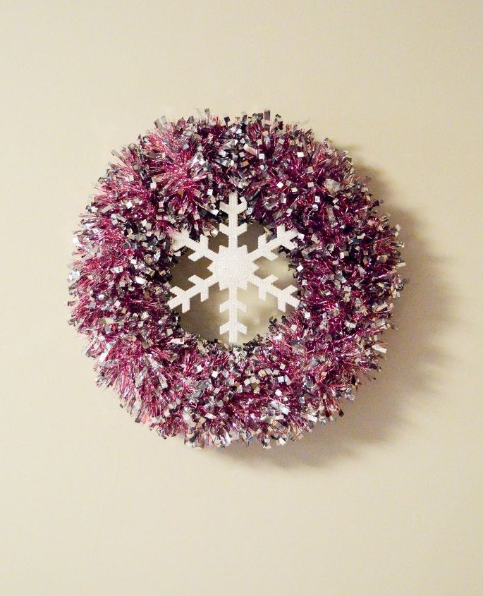 snowflake wreath easy tinsel, christmas decorations, crafts, seasonal holiday decor, wreaths