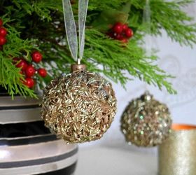 s 23 breathtaking ways to dress up a plain plastic or glass ornament, crafts, Make one shine using rice