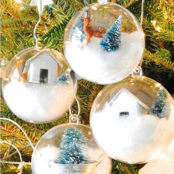 s 23 breathtaking ways to dress up a plain plastic or glass ornament, crafts, Set up a dreamy woodland scene in one