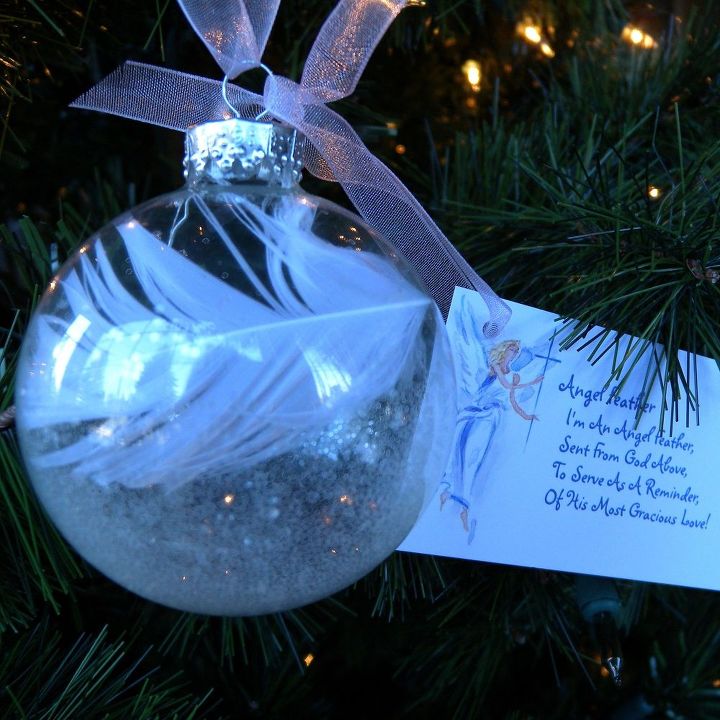 s 23 breathtaking ways to dress up a plain plastic or glass ornament, crafts, Add feathers to make one angelic