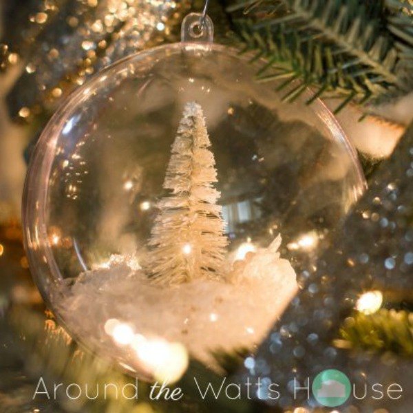 s 23 breathtaking ways to dress up a plain plastic or glass ornament, crafts, Use one to hold a winter wonderland