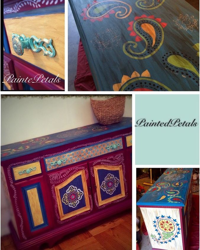 hand painted bohemian style table, painted furniture, repurposing upcycling