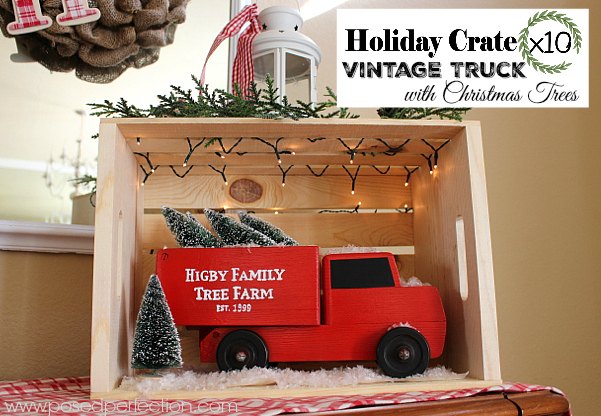 caja de vacaciones x 10 camion de epoca con arboles de navidad