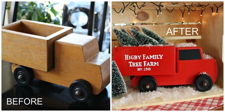 holiday crate x 10 vintage truck with christmas trees, crafts, repurposing upcycling, seasonal holiday decor