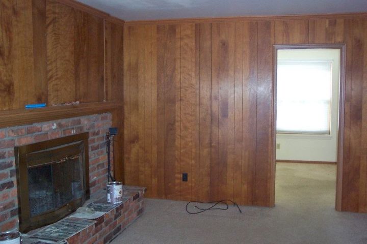 painted paneling and whitewashed brick fireplace, fireplaces mantels, home improvement, painting