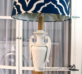 painting a gold lamp and adding a blue shade for a new look, lighting, painted furniture, repurposing upcycling