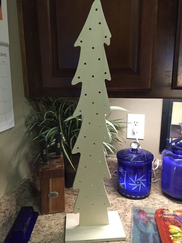 wooden christmas tree, christmas decorations, crafts, how to, seasonal holiday decor, woodworking projects, Plain wood with holes drilled