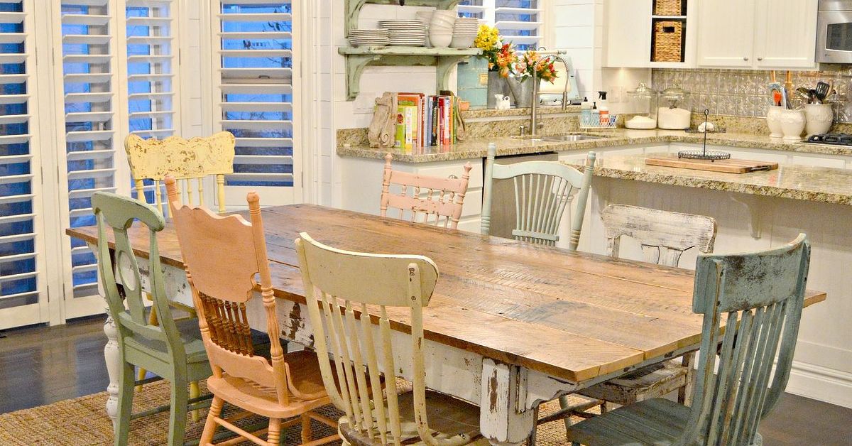 diy chippy farm table w mismatched chairs diy kitchen design painted furniture