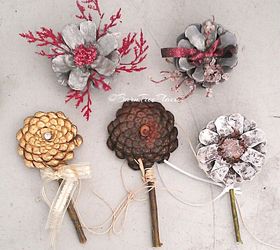 pinecone flower napkin rings, crafts, repurposing upcycling