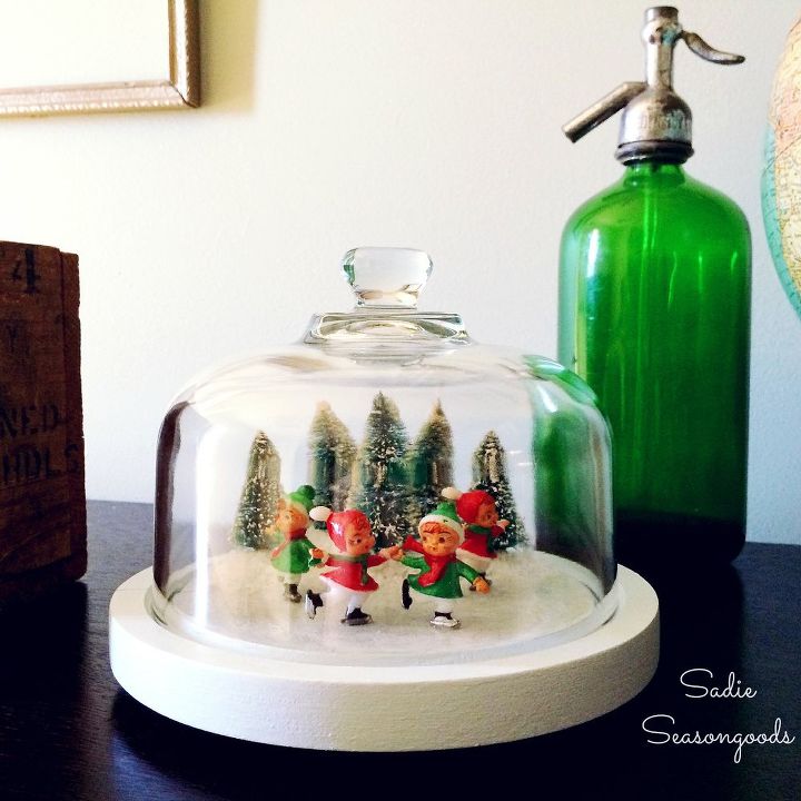 thrifted cheese dome ice skating pond, christmas decorations, crafts, seasonal holiday decor