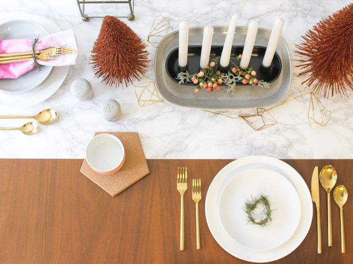 faux marble table runner, christmas decorations, dining room ideas, seasonal holiday decor
