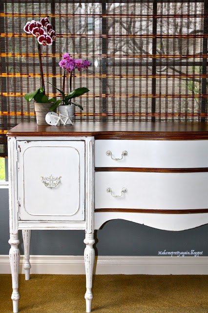 redoing vintage buffet w mahogany wood and home made chalk paint, painted furniture
