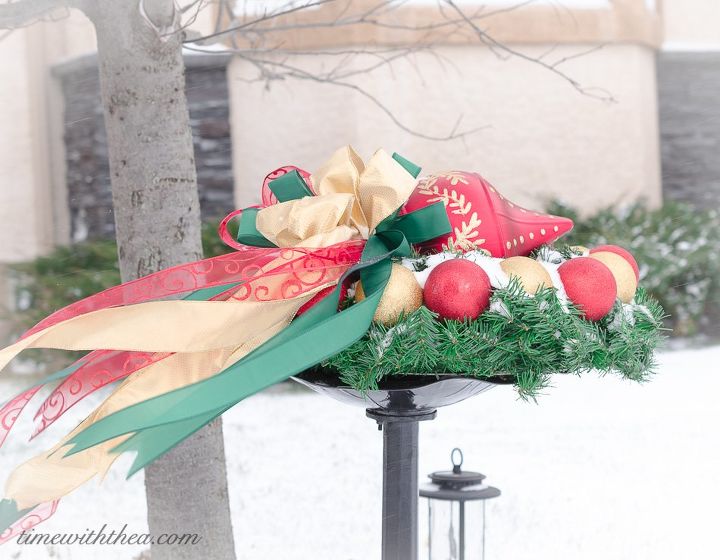 decorate your birdbath every christmas with this clever gorgeous idea, christmas decorations, outdoor living, seasonal holiday decor