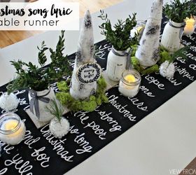 black and white christmas song lyric table runner, christmas decorations, dining room ideas, seasonal holiday decor