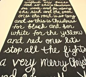 black and white christmas song lyric table runner, christmas decorations, dining room ideas, seasonal holiday decor, Keep writing