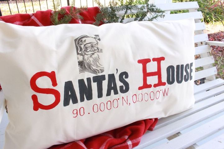 diy latitude and longitude pillow santa s house, chalk paint, christmas decorations, crafts, seasonal holiday decor
