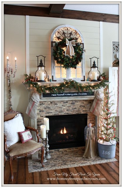 cozy farmhouse christmas mantel, christmas decorations, fireplaces mantels, seasonal holiday decor