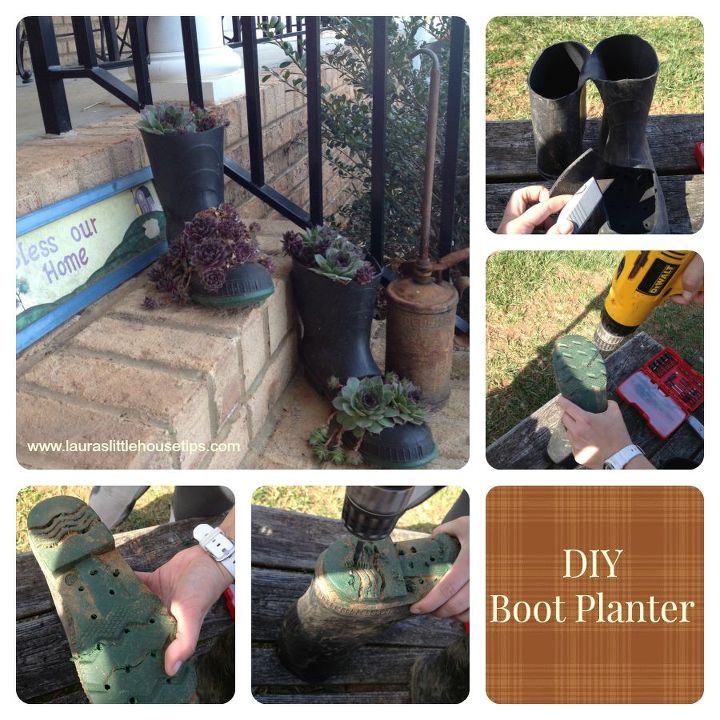 make your own boot planter, container gardening, gardening