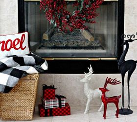 red and black christmas mantel, christmas decorations, fireplaces mantels, seasonal holiday decor