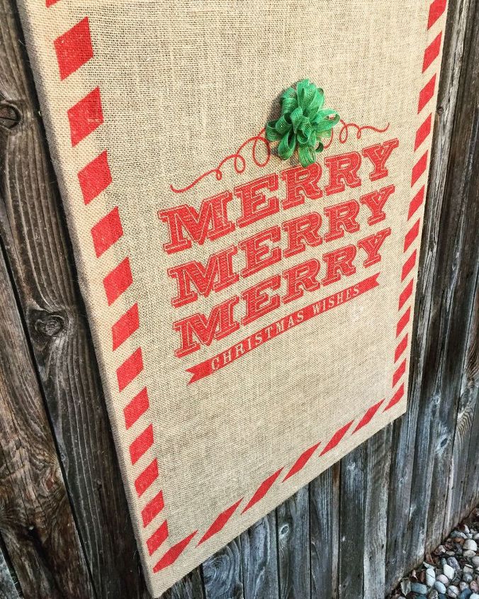 burlap christmas bag made into a stretched wall canvas, christmas decorations, crafts, seasonal holiday decor