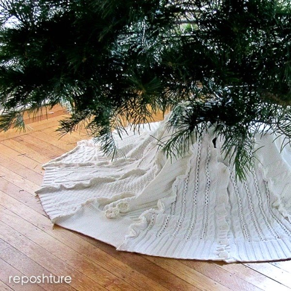 s 15 gorgeous christmas tree skirts that only look expensive, christmas decorations, repurpose household items, repurposing upcycling, seasonal holiday decor, Old Cut Up Sweaters