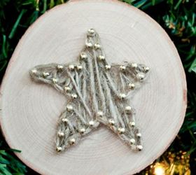 diy ornament string art wood slice, christmas decorations, crafts, seasonal holiday decor
