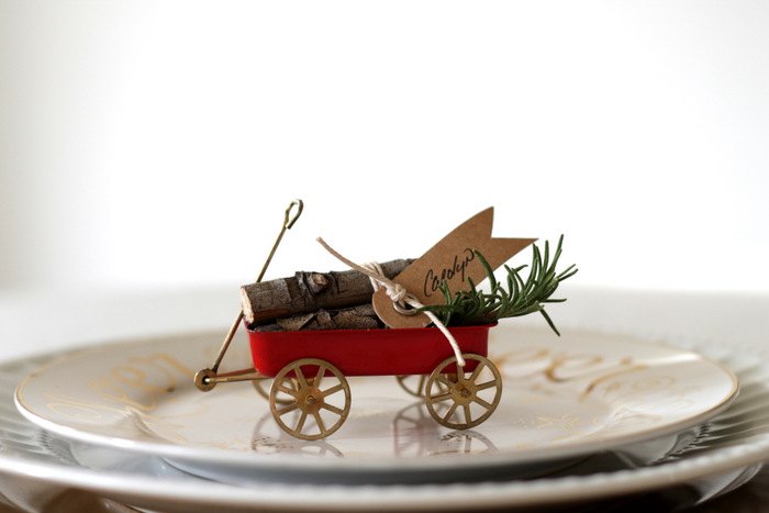 miniature vintage wagon place card, christmas decorations, seasonal holiday decor