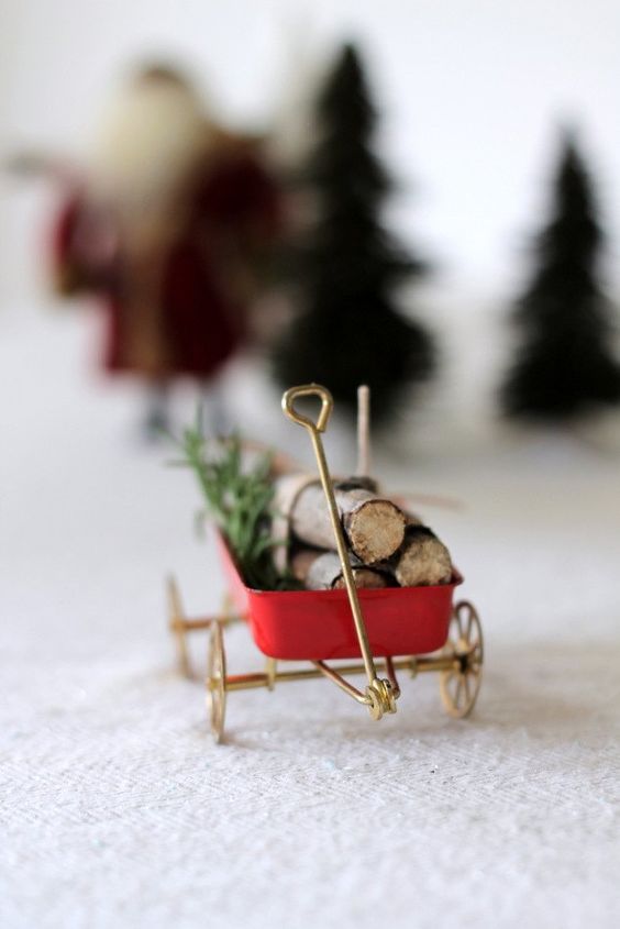 miniature vintage wagon place card, christmas decorations, seasonal holiday decor