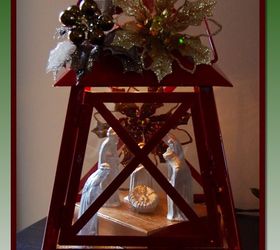 diy candle lantern led light display, christmas decorations, repurposing upcycling, Manger Scene with Led Light Candle Lantern