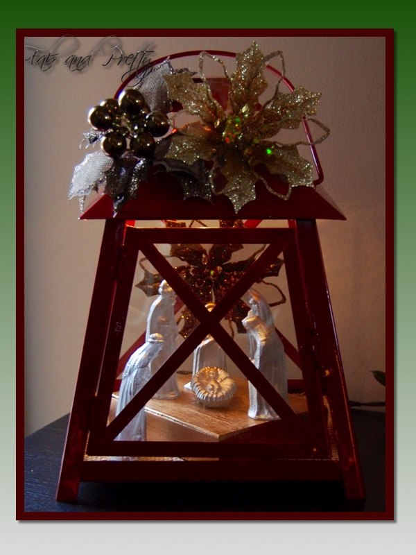diy candle lantern led light display, christmas decorations, repurposing upcycling, Manger Scene with Led Light Candle Lantern