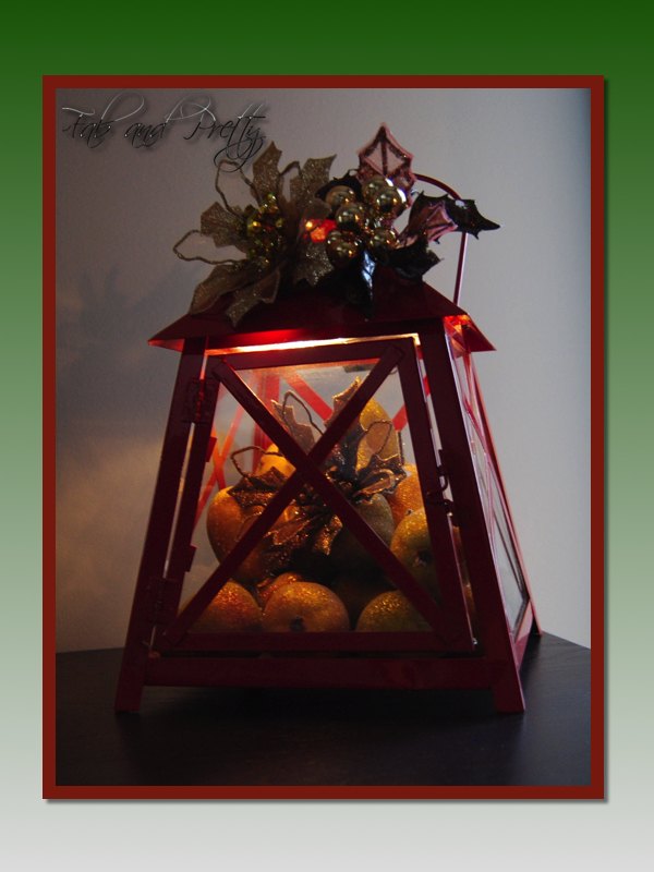 diy candle lantern led light display, christmas decorations, repurposing upcycling, Led Candle Lantern with Candied Pears