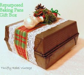 repurposed baking pans gift box, christmas decorations, repurposing upcycling, seasonal holiday decor
