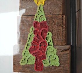 stenciled woodblock christmas tree, christmas decorations, craft rooms, seasonal holiday decor