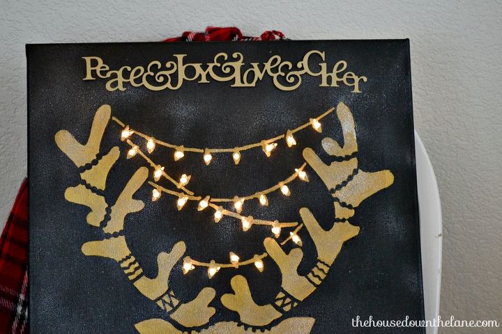 holiday stenciled reindeer wall art with lights, christmas decorations, crafts, seasonal holiday decor, wall decor