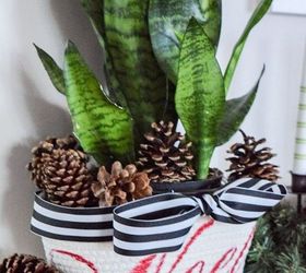 stenciled noel planter basket with free stencil giveaway, christmas decorations, container gardening, crafts, gardening, seasonal holiday decor