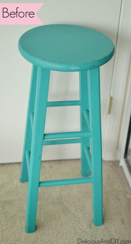 brush stroke art stool makeover