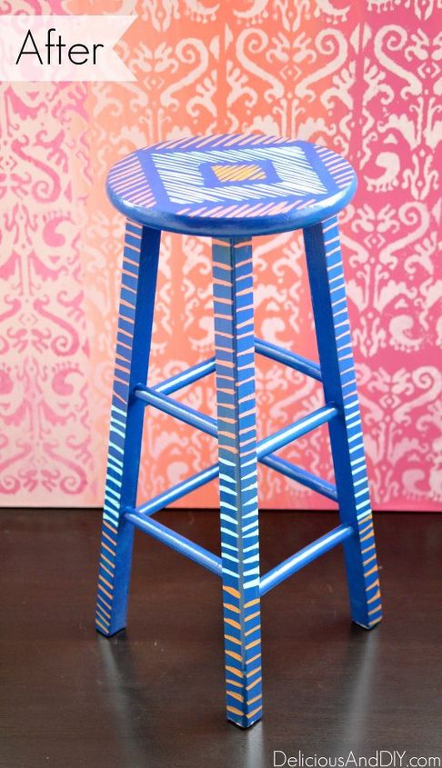 brush stroke art stool makeover