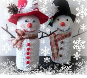 recycled juice bottle snowmen, crafts, how to, repurposing upcycling, seasonal holiday decor