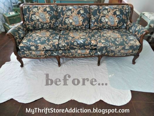 transformed sofa with chalk paint, chalk paint, painted furniture, reupholster