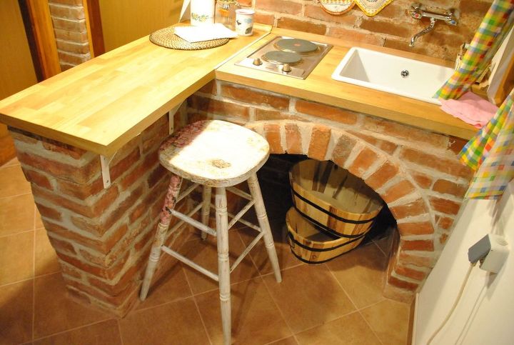 small brick kitchen for traditional croatian house, diy, home improvement, kitchen design