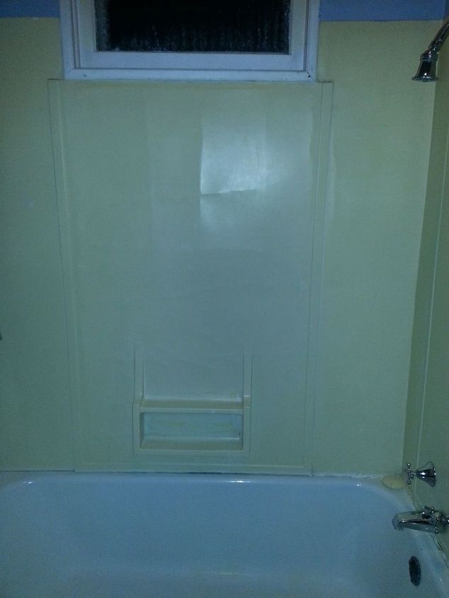 ugly tub surround, Can you see the lines I m talking about They re both horizontal and vertical Looks like the wrong adhesive may have been used